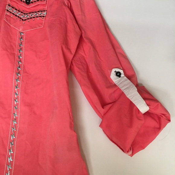 Grace In LA Western Medium Rhinestone Embroidered Stretch Rodeo Rollup Sleeve - Picture 3 of 14